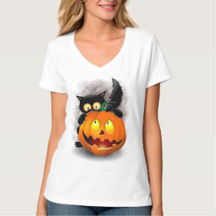 Cat Fun Halloween Character biting a Pumpkin T-Shirt