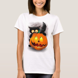 Cat Fun Halloween Character biting a Pumpkin T-Shirt