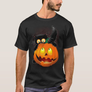 Cat Fun Halloween Character biting a Pumpkin T-Shirt