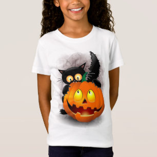 Cat Fun Halloween Character biting a Pumpkin T-Shirt