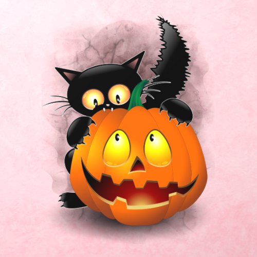 Cat Fun Halloween Character biting a Pumpkin Wall Decal