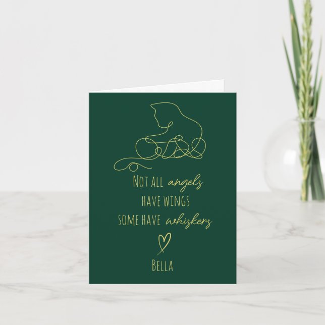 Cat Funeral Sympathy Card with Cat Name Green (Front)