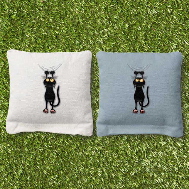 Cat funny Character Scratching Fabric Cornhole Bags (Grass)