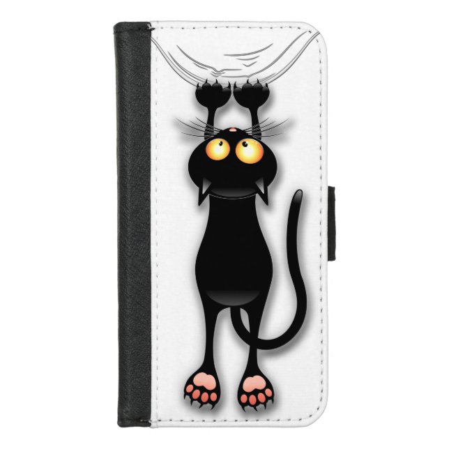 Cat funny Character Scratching Fabric iPhone Wallet Case (Front)
