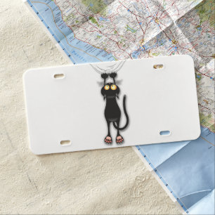 Cat funny Character Scratching Fabric License Plate