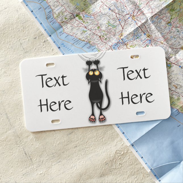 Cat funny Character Scratching Fabric License Plate (In Situ)
