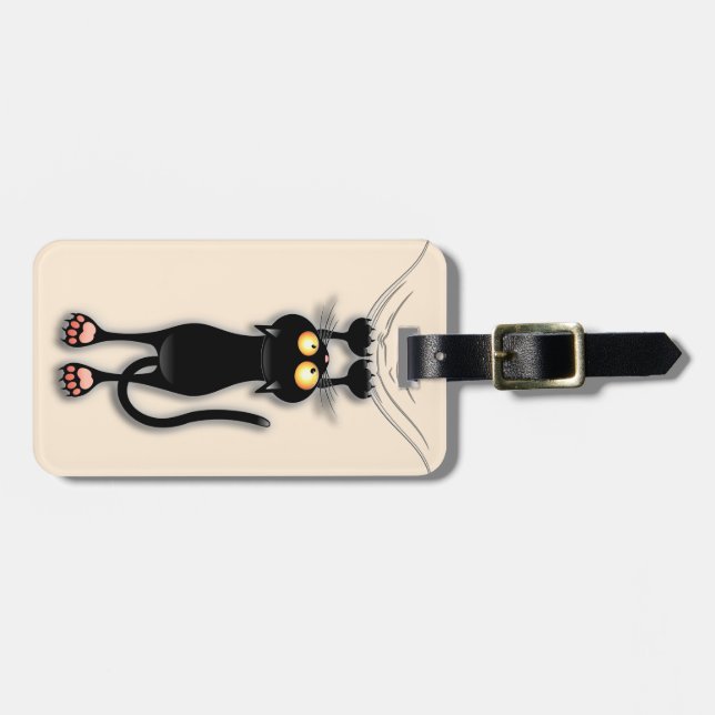 Cat funny Character Scratching Fabric Luggage Tag (Front Horizontal)