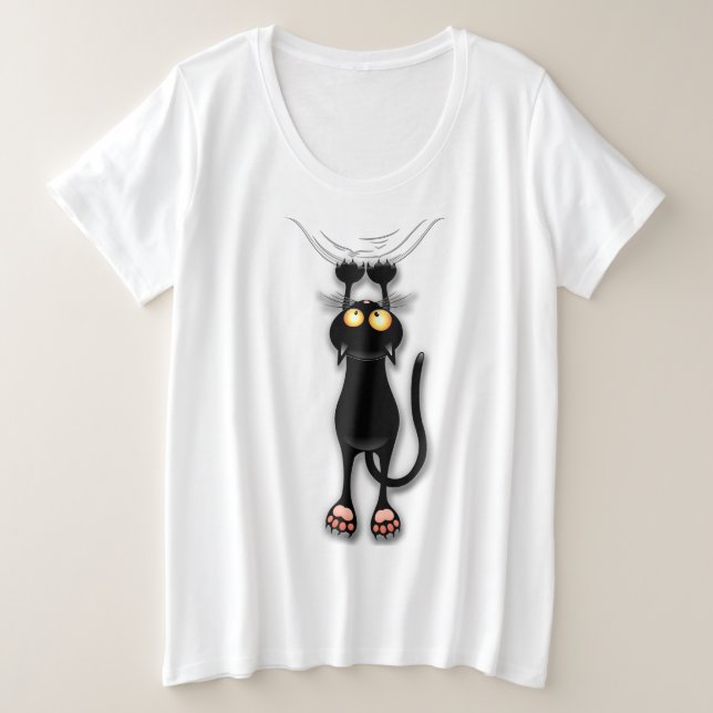 Cat funny Character Scratching Fabric Plus Size T-Shirt (Design Front)