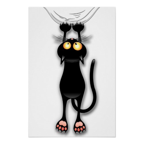 Cat funny Character Scratching Fabric Poster