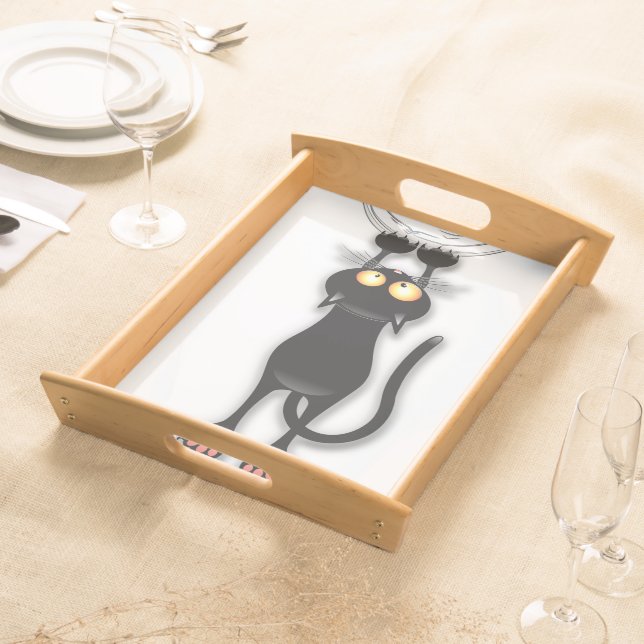 Cat funny Character Scratching Fabric Serving Tray (Front)