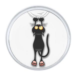 Cat funny Character Scratching Fabric Silver Finish Lapel Pin