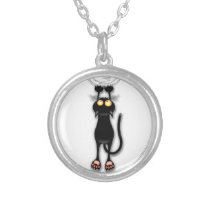 Cat funny Character Scratching Fabric Silver Plated Necklace