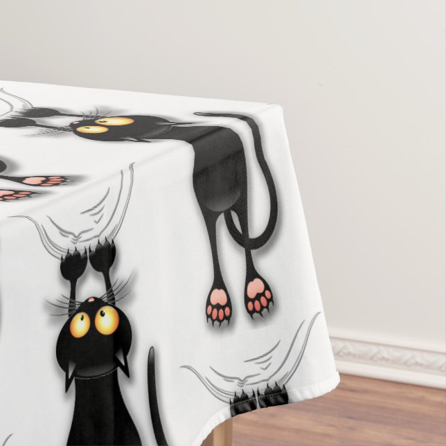 Cat funny Character Scratching Fabric Tablecloth (In Situ)