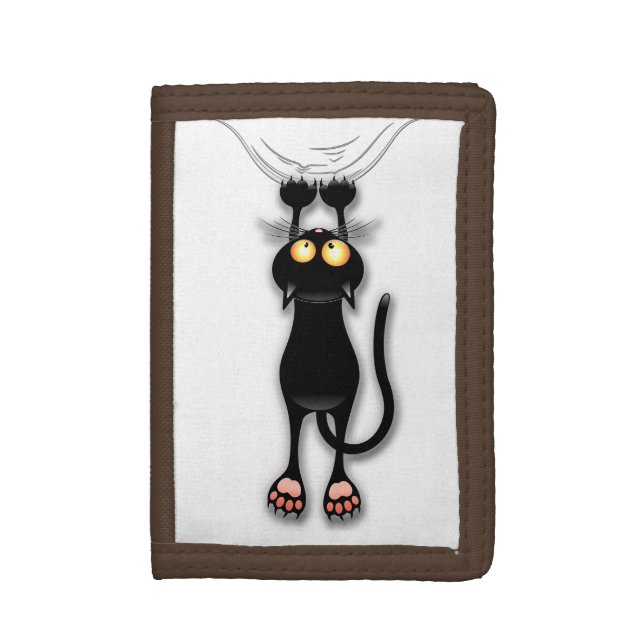 Cat funny Character Scratching Fabric Trifold Wallet (Front Vertical)