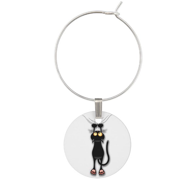 Cat funny Character Scratching Fabric Wine Charm (Front)