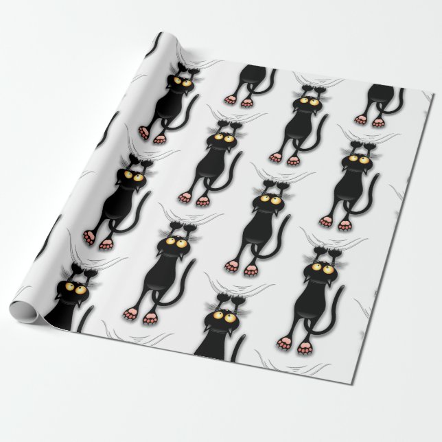 Cat funny Character Scratching Fabric Wrapping Paper (Unrolled)