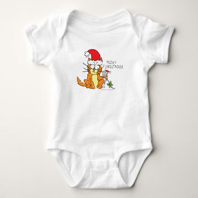 Cat Funny Christmas Cartoon Cute Mouse Baby Bodysuit (Front)