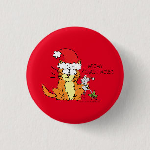 Cat Funny Christmas Cartoon Cute Mouse Button