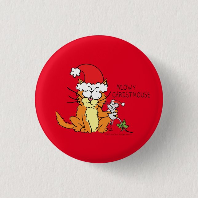 Cat Funny Christmas Cartoon Cute Mouse Button (Front)