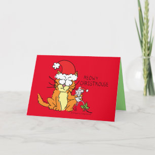 Cat Funny Christmas Cartoon Cute Mouse Card