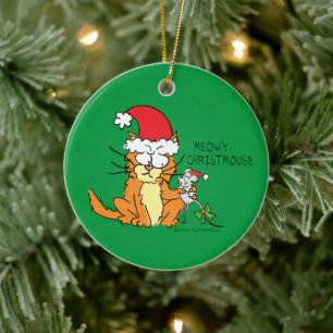 Cat Funny Christmas Cartoon Cute Mouse Ceramic Ornament