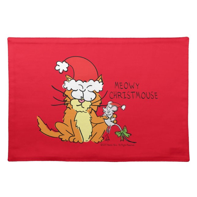 Cat Funny Christmas Cartoon Cute Mouse Cloth Placemat (Front)