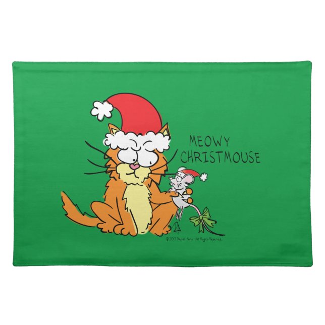 Cat Funny Christmas Cartoon Cute Mouse Cloth Placemat (Front)