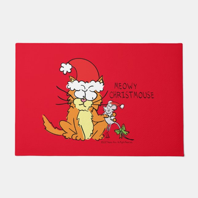 Cat Funny Christmas Cartoon Cute Mouse Doormat (Front)
