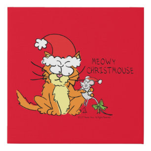 Cat Funny Christmas Cartoon Cute Mouse Faux Canvas Print