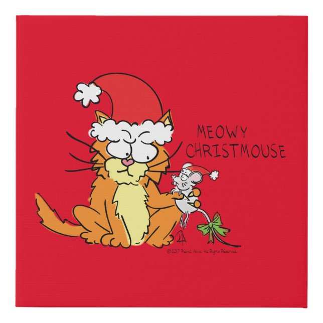 Cat Funny Christmas Cartoon Cute Mouse Faux Canvas Print (Front)