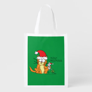 Cat Funny Christmas Cartoon Cute Mouse Grocery Bag