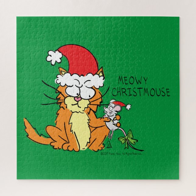 Cat Funny Christmas Cartoon Cute Mouse Jigsaw Puzzle (Vertical)