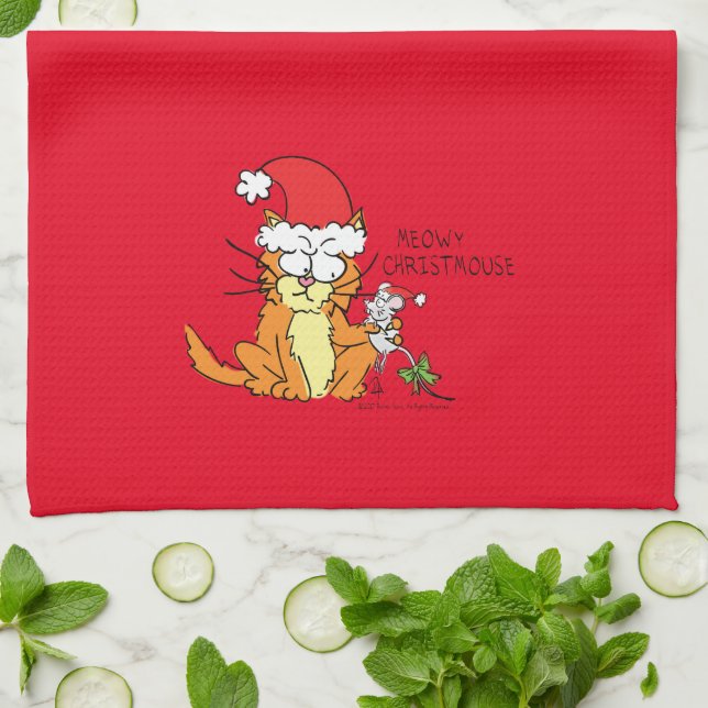 Cat Funny Christmas Cartoon Cute Mouse Kitchen Towel (Folded)