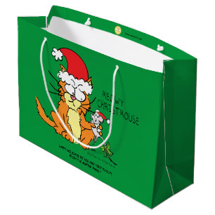 Cat Funny Christmas Cartoon Cute Mouse Large Gift Bag