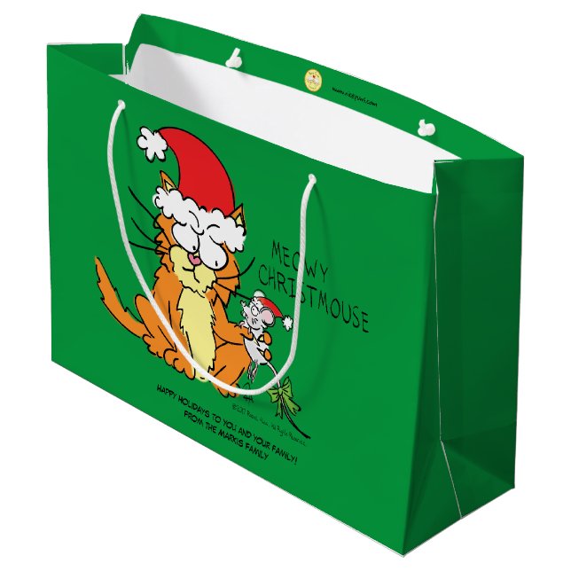 Cat Funny Christmas Cartoon Cute Mouse Large Gift Bag (Back Angled)
