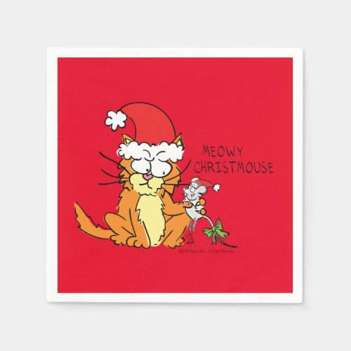 Cat Funny Christmas Cartoon Cute Mouse Napkins