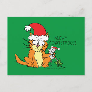 Cat Funny Christmas Cartoon Cute Mouse Postcard