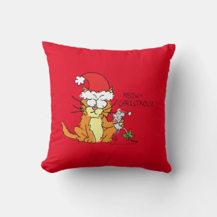 Cat Funny Christmas Cartoon Cute Mouse Throw Pillow