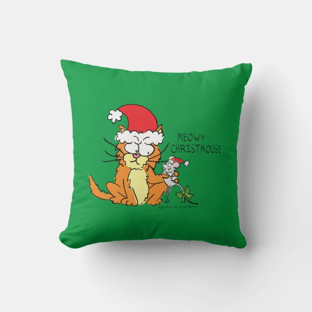 Cat Funny Christmas Cartoon Cute Mouse Throw Pillow (Front)