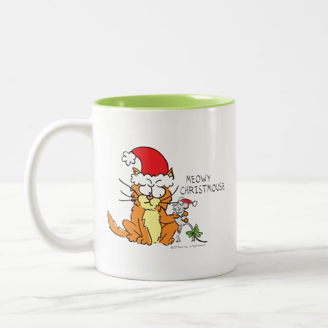 Cat Funny Christmas Cartoon Cute Mouse Two-Tone Coffee Mug (Left)