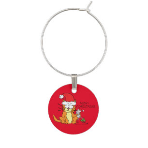 Cat Funny Christmas Cartoon Cute Mouse Wine Charm