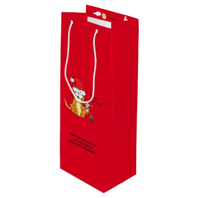 Cat Funny Christmas Cartoon Cute Mouse Wine Gift Bag (Front Angled)