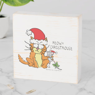 Cat Funny Christmas Cartoon Cute Mouse Wooden Box Sign