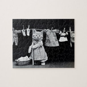 Cat Funny Laundry Day Jigsaw Puzzle