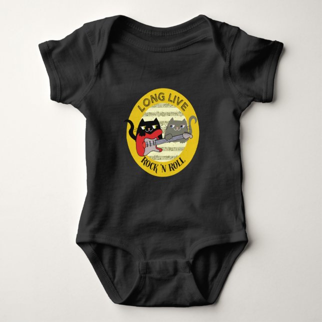 Cat Funny Punk Rock Music Love Electic Guitar Cool Baby Bodysuit (Front)