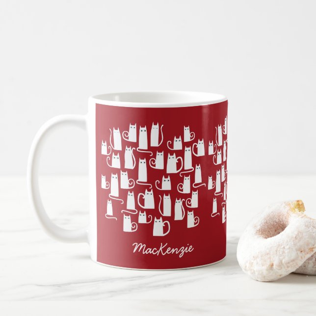 Cat Funny Red White Coffee Mug (With Donut)
