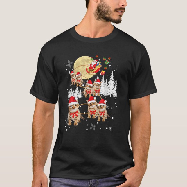 Cat Funny Reindeer Christmas Moon Santa T-Shirt (Front)