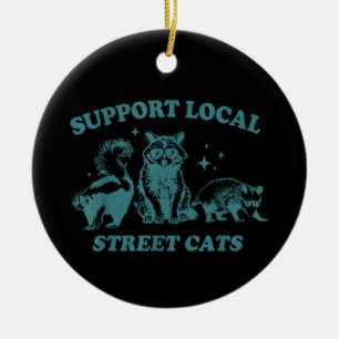 Cat Funny Vintage Raccoon Opossum Skunk Ceramic Ornament