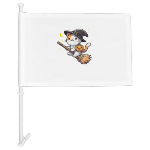 Cat Funny Witch Halloween Costume Broom Stick Boys Car Flag