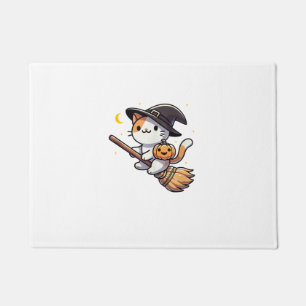 Cat Funny Witch Halloween Costume Broom Stick Boys Doormat